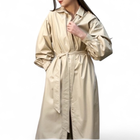 Prologue Jackets & Blazers - Prologue Cream Faux Leather Puff Poet Sleeve Button Duster Jacket /Dress